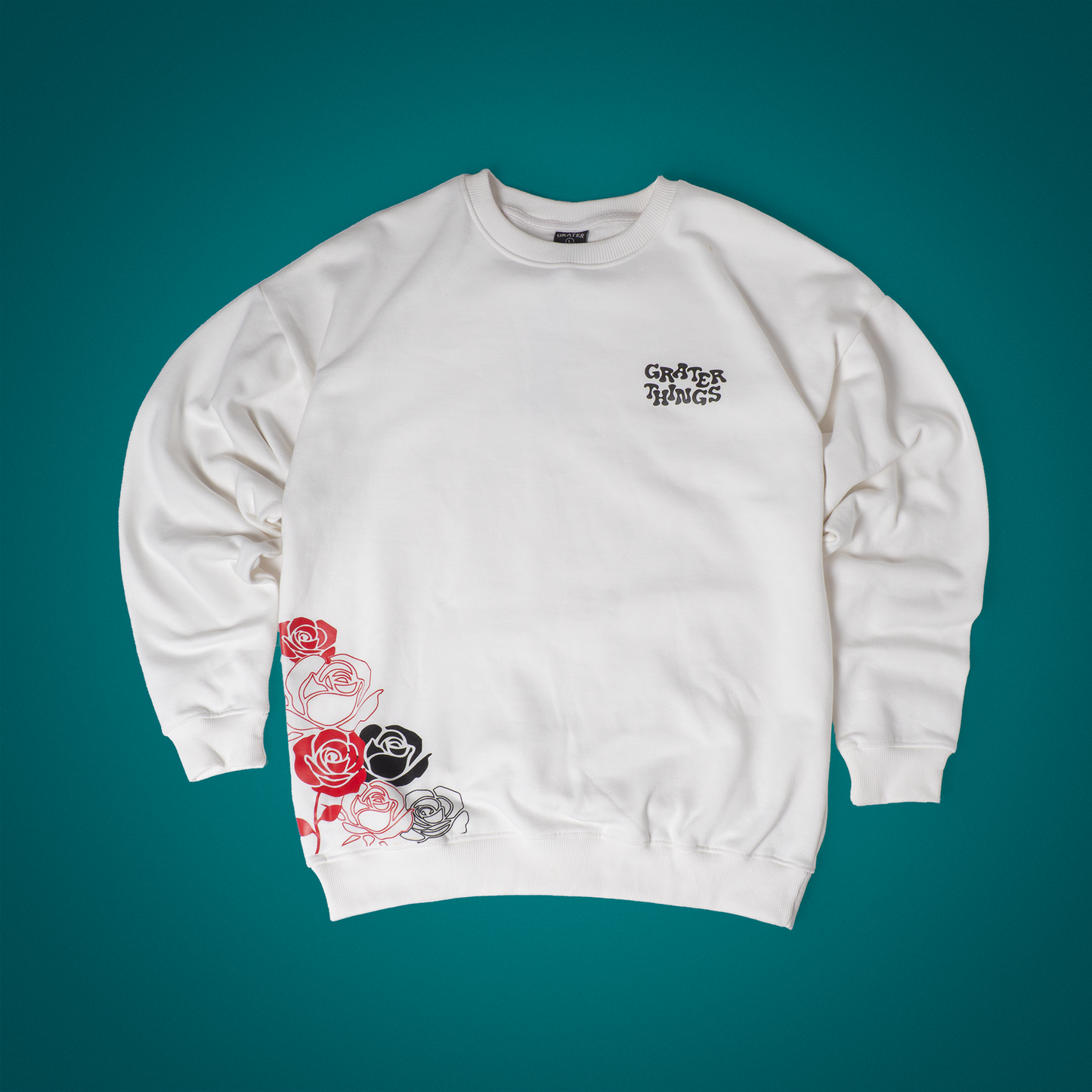 Pure White Flower Crew Neck Sweatshirt