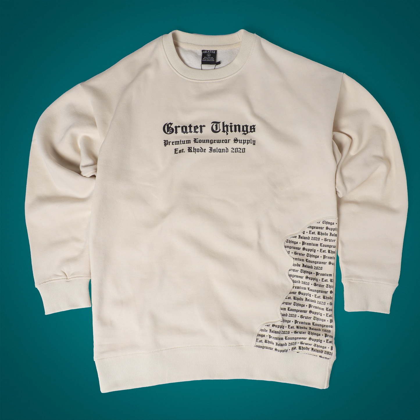 Butter Cream Newsprint Crew Neck Sweatshirt